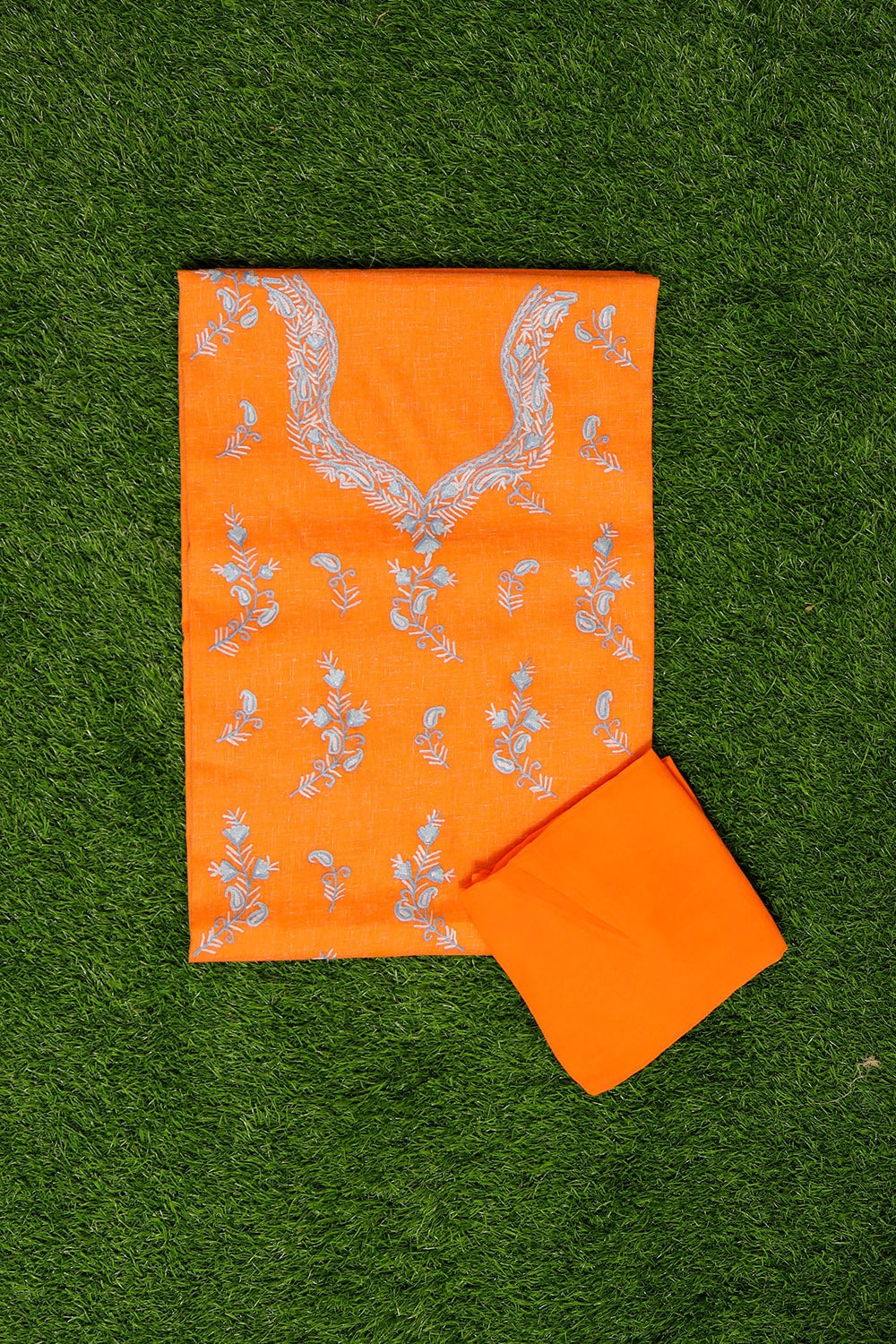 Joyful Orange Colour Cotton Suit With Beautiful Kashmiri