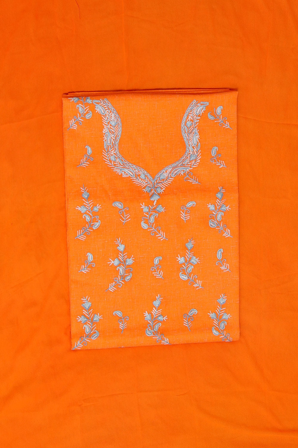 Joyful Orange Colour Cotton Suit With Beautiful Kashmiri