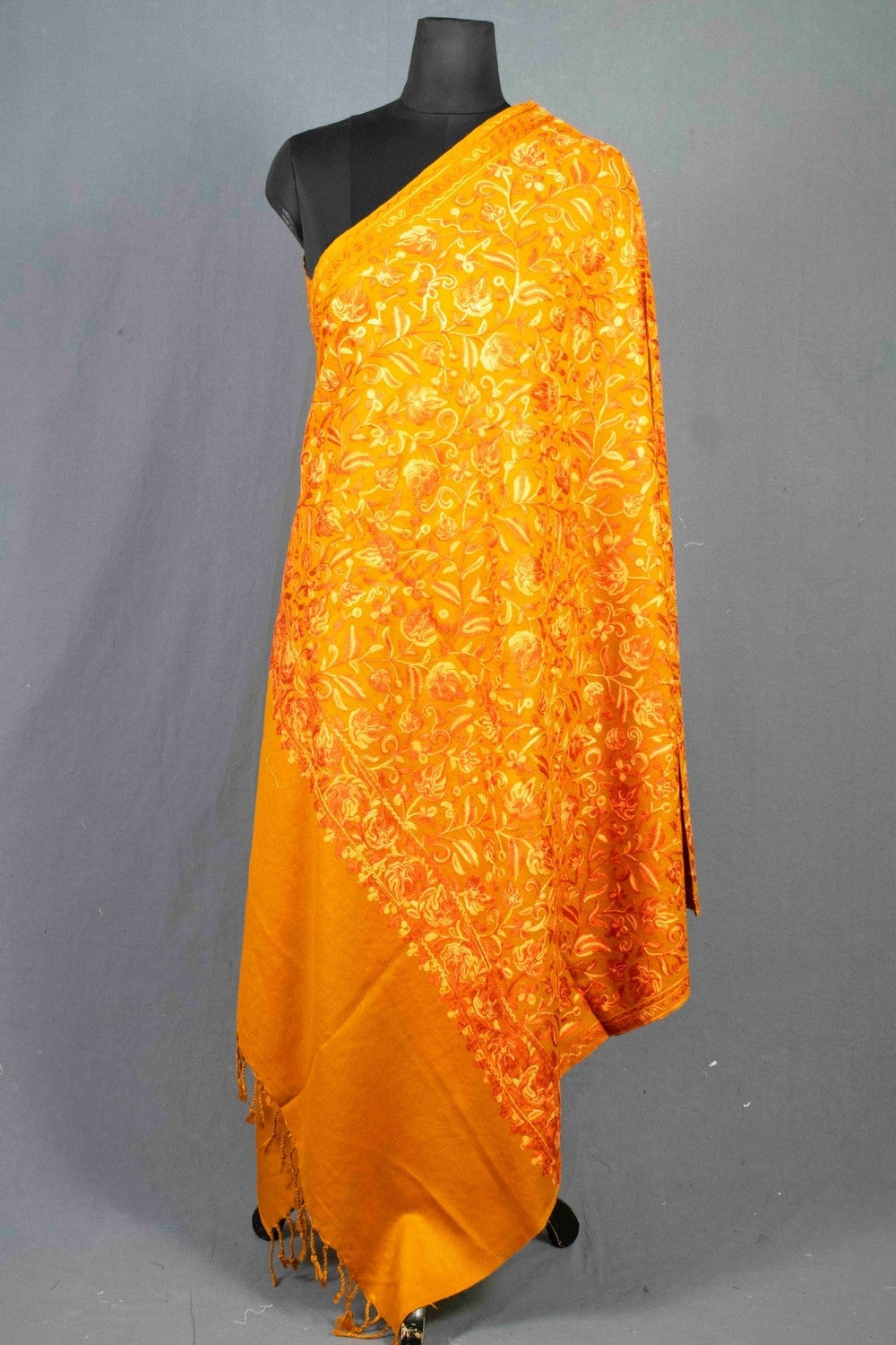 Kashmiri Mustard & Burnt Orange Colour Chinar Embroidered