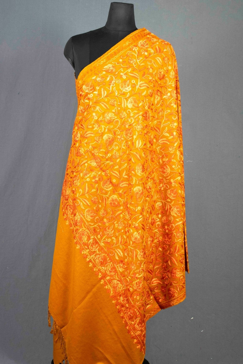 Kashmiri Mustard & Burnt Orange Colour Chinar Embroidered
