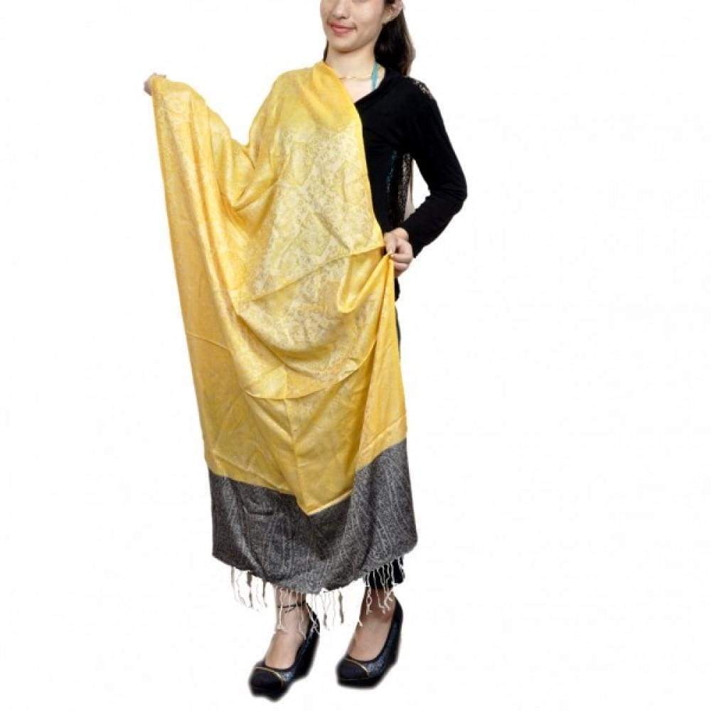 Lazy Grey And Sunshine Yellow Colour Designer Silky Wrap