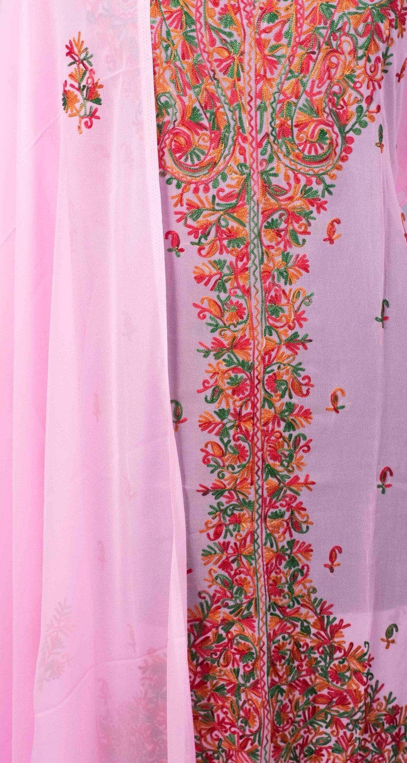 Light pink Colour Aari Work Kurti With Thread Embroidery