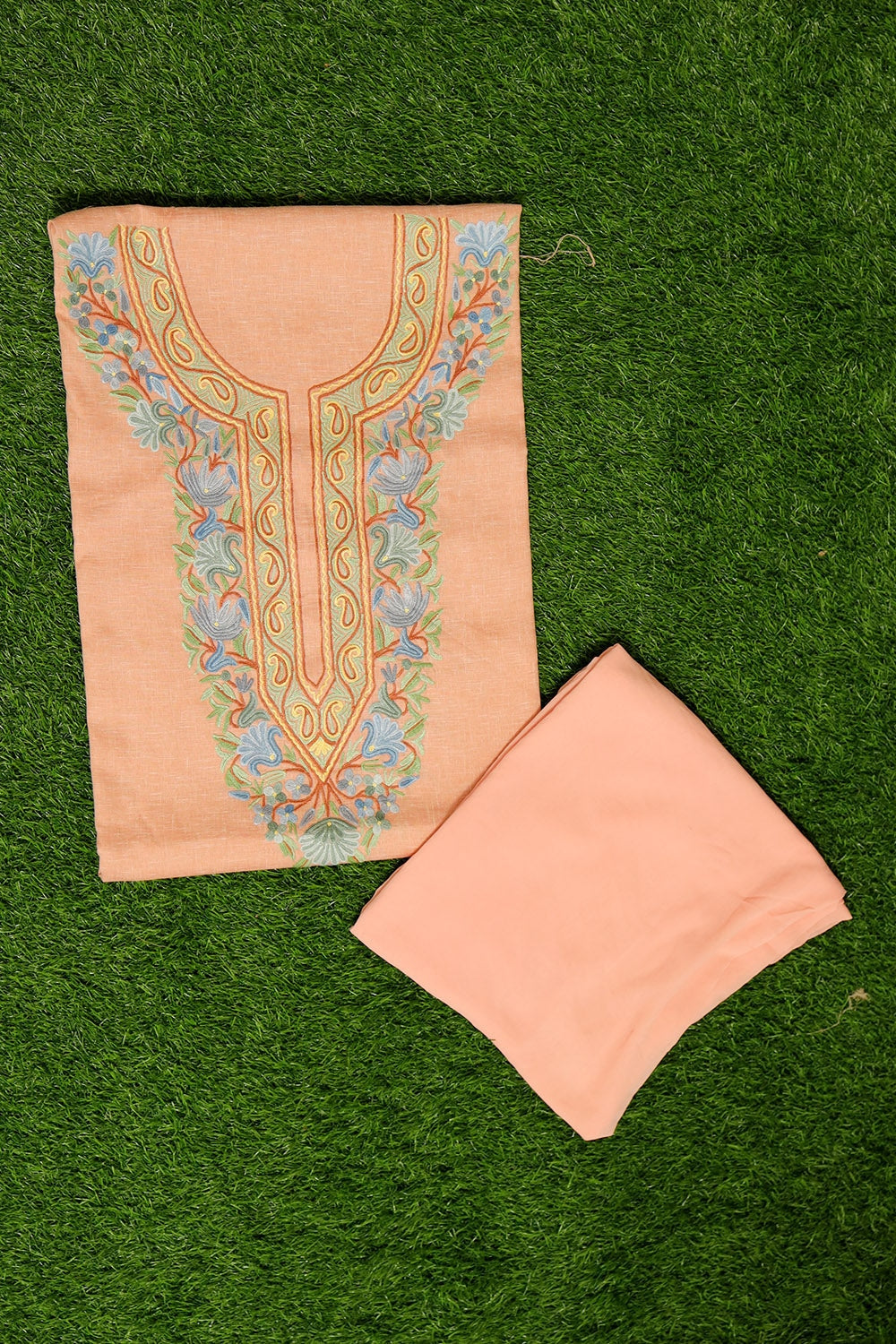 Lovely Playful Peach Colour Cotton Suit With Beautiful