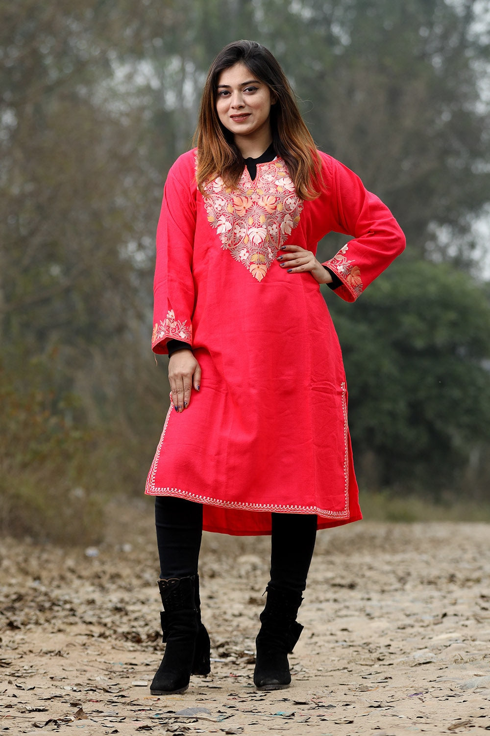 Magenta Pink Color Aari Work Embroidered Kurti With New