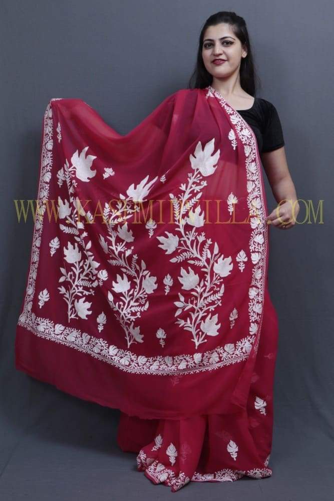 Majenta Colour Kashida Work Saree With Wonderful Designing
