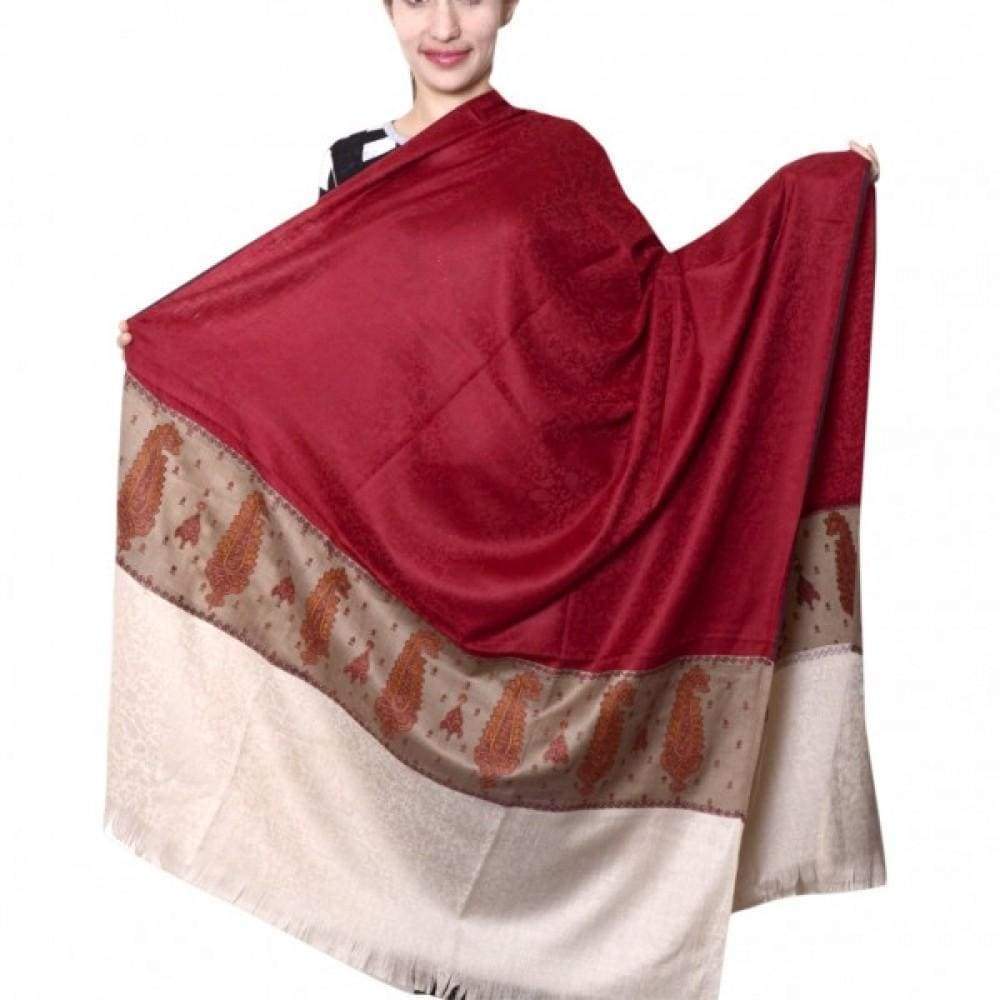 Maroon Beige Colour Shawls Enriched With Designer Embroidery