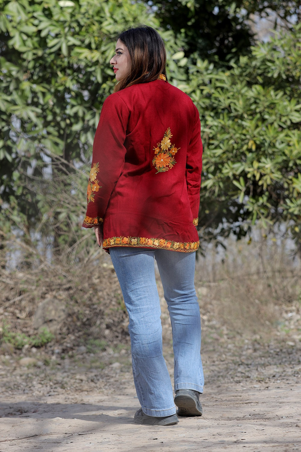 Maroon Color Aari Work Embroidered Jacket With Beautiful