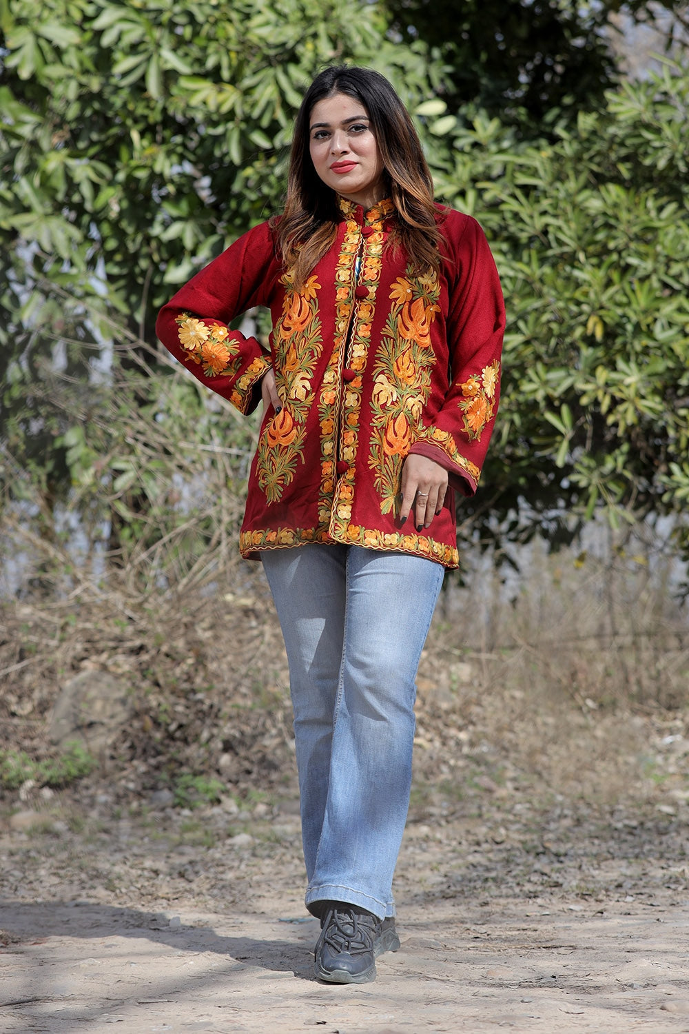 Maroon Color Aari Work Embroidered Jacket With Beautiful