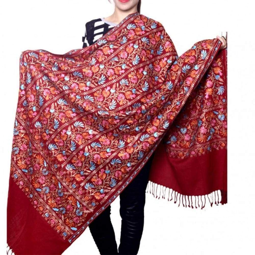 Maroon Color Aari Work Embroidered Stole Enriched