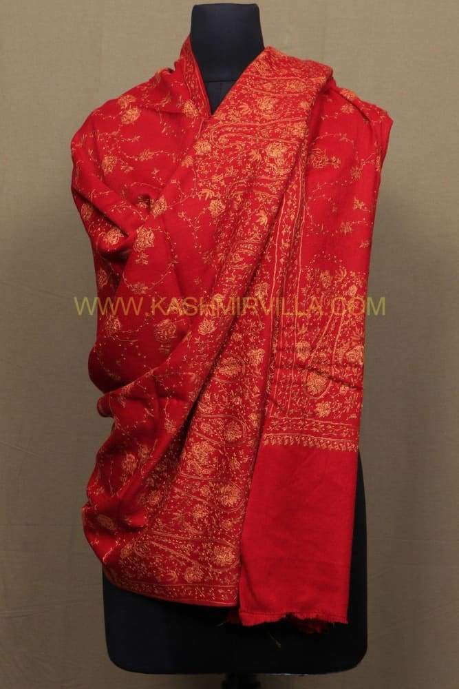 Maroon Color Embroidered Sozni Shawl Enriched With Beautiful
