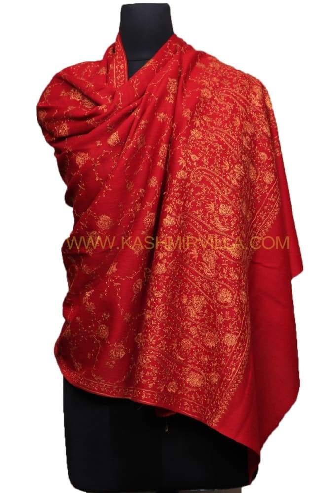 Maroon Color Embroidered Sozni Shawl Enriched With Beautiful