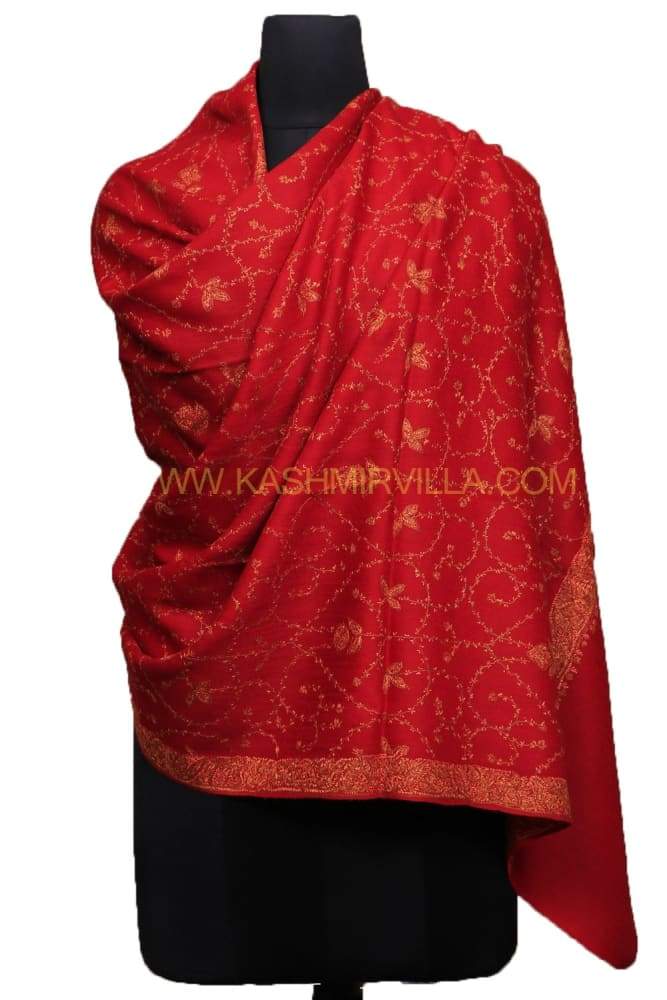 Maroon Color Embroidered Sozni Shawl Enriched
