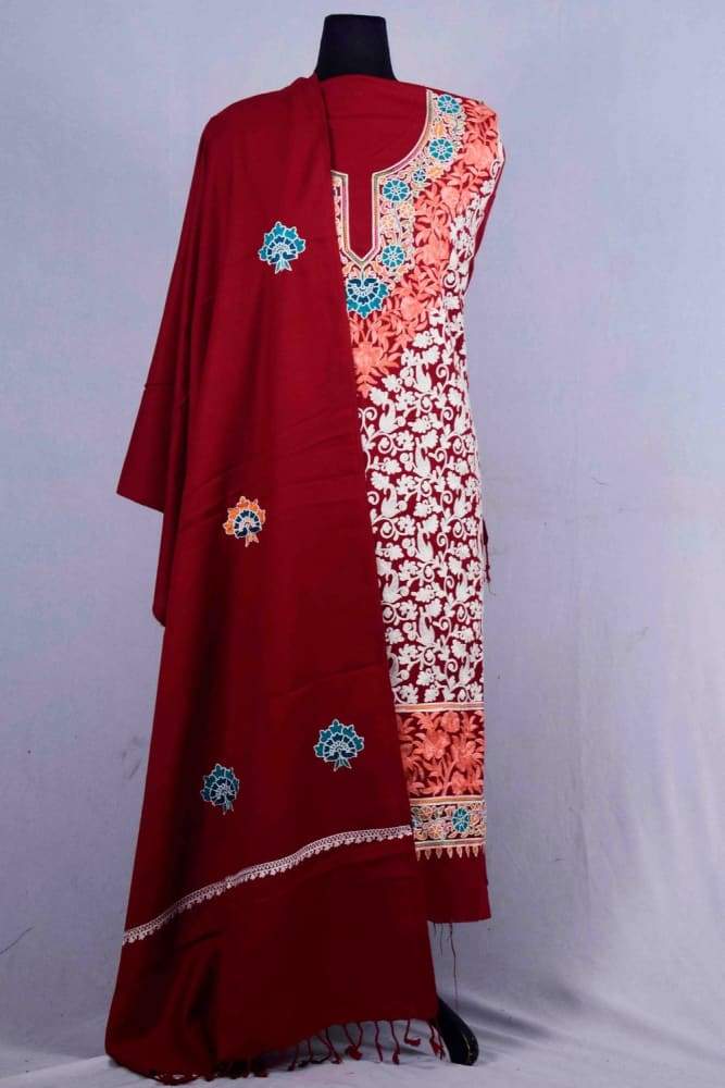 Maroon Color Kashmiri Aari Work Embroidered Suits Enriched