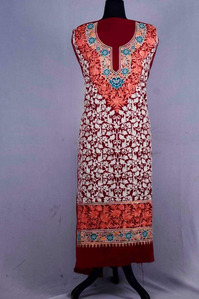 Maroon Color Kashmiri Aari Work Embroidered Suits Enriched