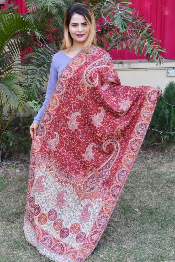 Maroon Color Kashmiri Kani Work Stole