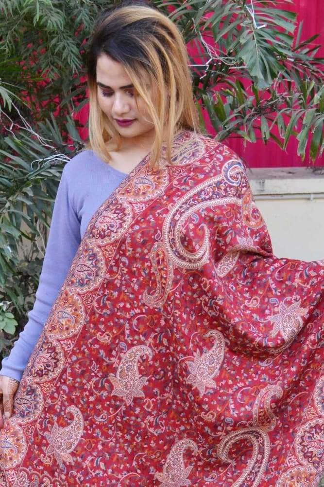 Maroon Color Kashmiri Kani Work Stole