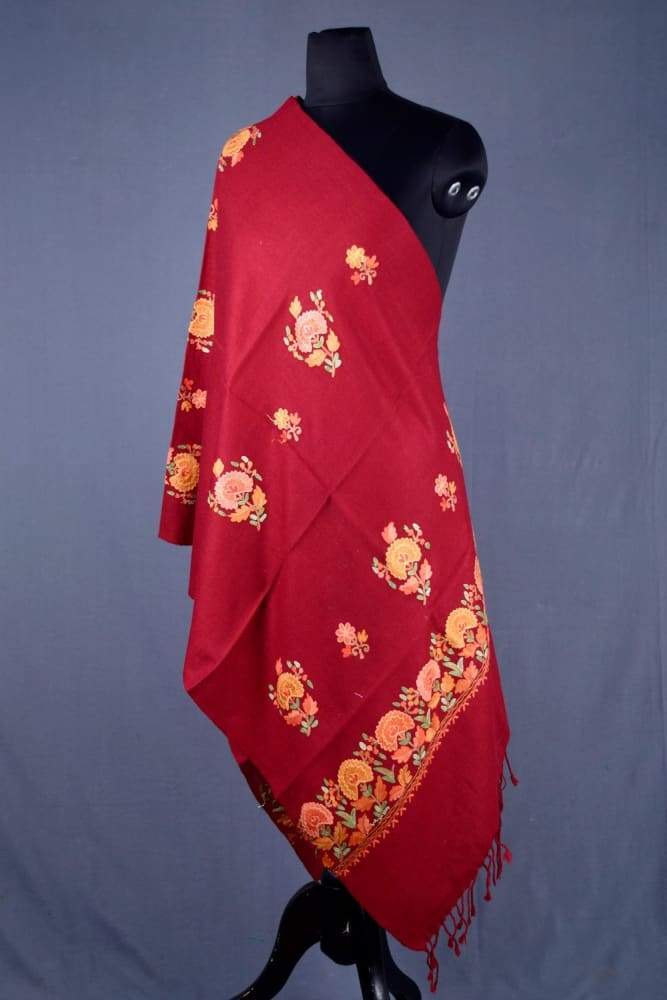 Maroon Color Kashmiri Work Embroidered Stole Enriched