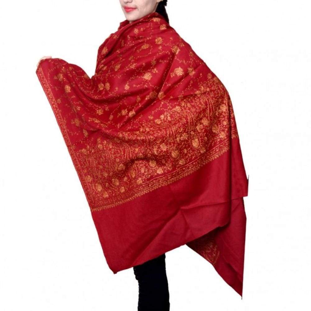 Maroon Color Sozni Work Embroidered Shawl Enriched