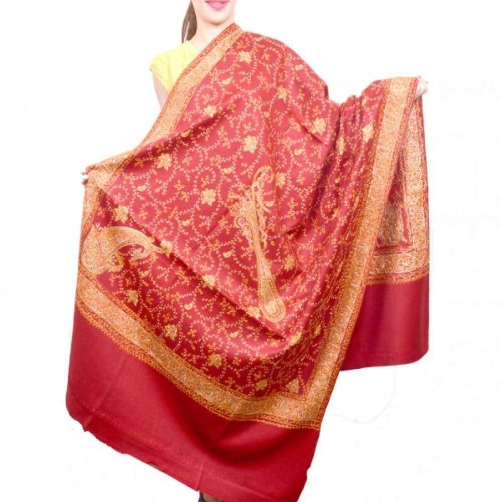 Maroon Color Sozni Work Embroidered Shawl Enriched