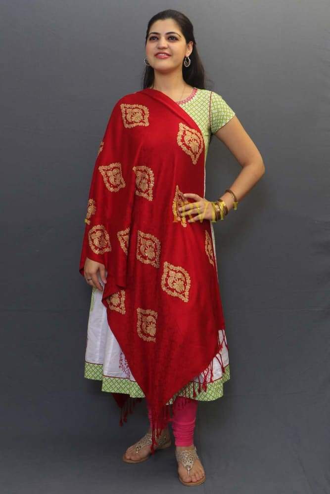 Maroon Color Stole Enriched With Aari Embroidery And A Touch