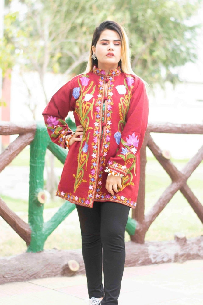 Maroon Colour Aari Work Embroidered Short Jacket With New