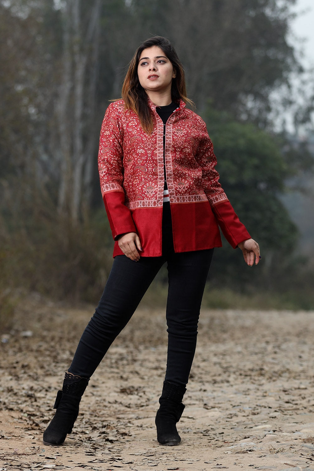 Maroon Colour Jamawar Woven Jacket With Beautiful Designer