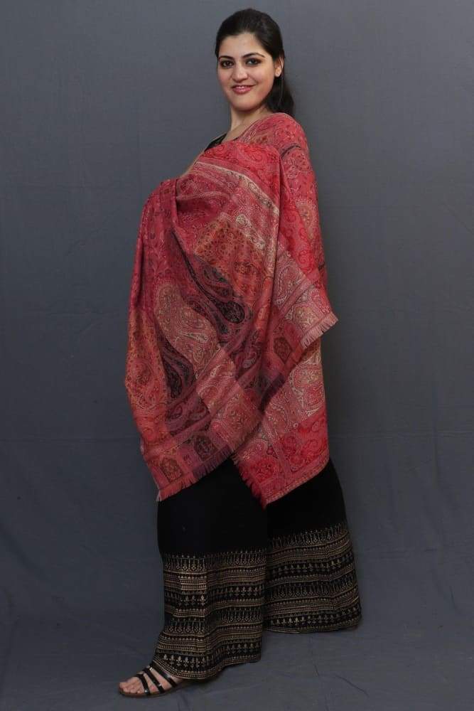 Maroon Colour Shawl With Allover Kani Jaal Is Perfect Wrap