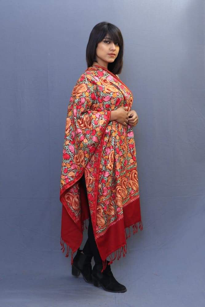 Maroon Colour Stole With Kashmiri Embroidery Compliments