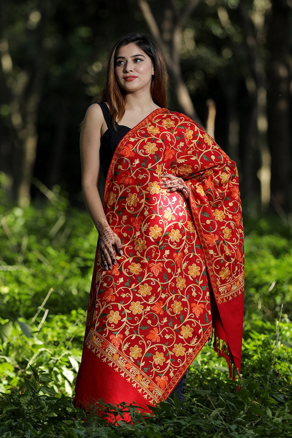 Maroon Colour Wolen Base With Rich All Over Kashmiri Jaal