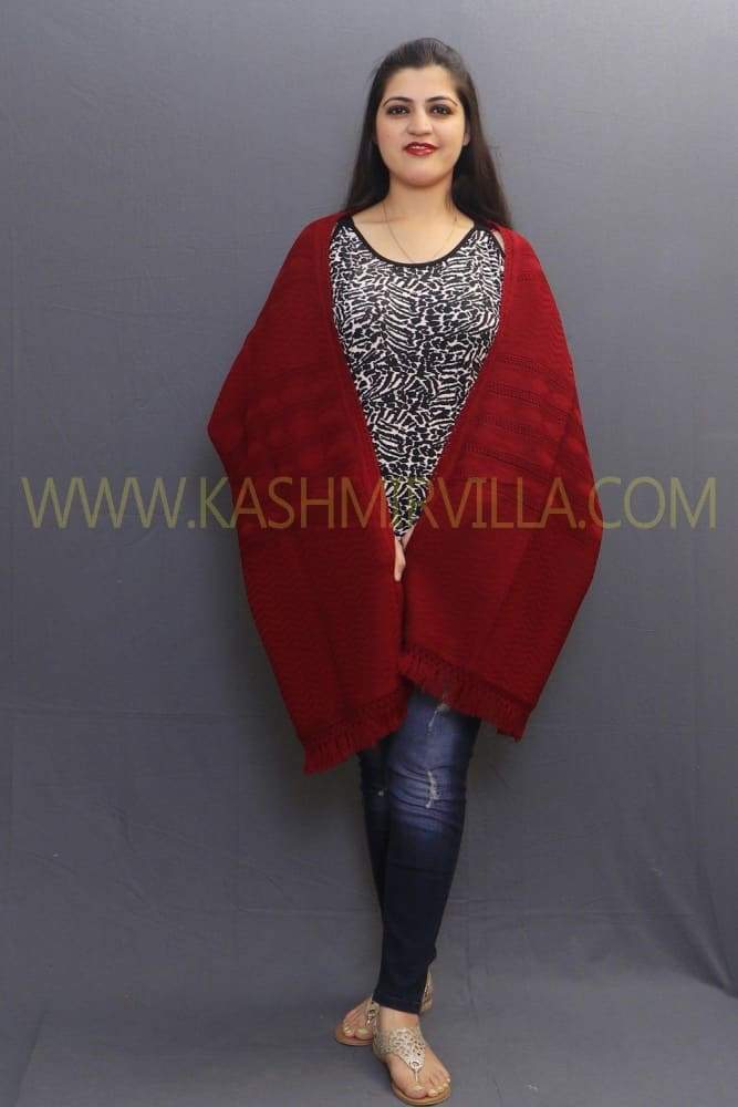 Maroon Coloured Knitting Stole Enriched With New Stylish