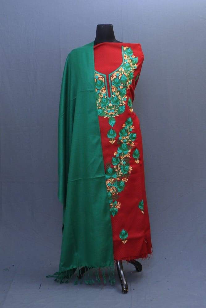 Maroon And Green Colour Suit With Beautiful Concept Of Aari