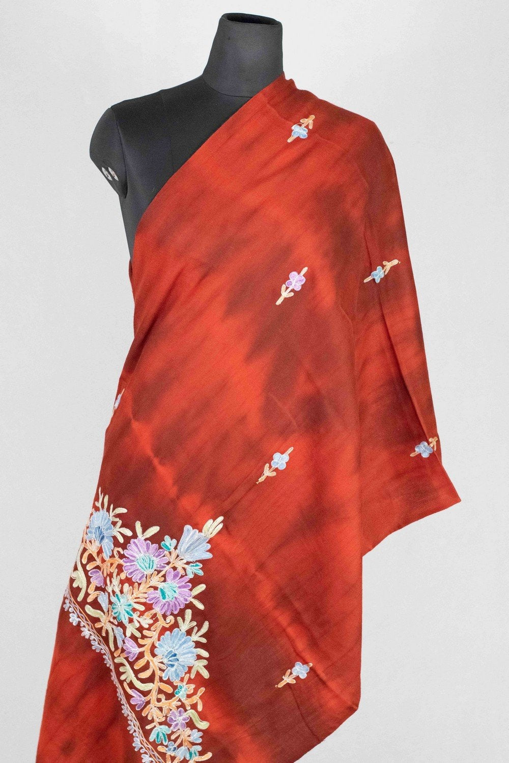 Maroon Tye Dye Stole With kashmiri Embroidery Compliments