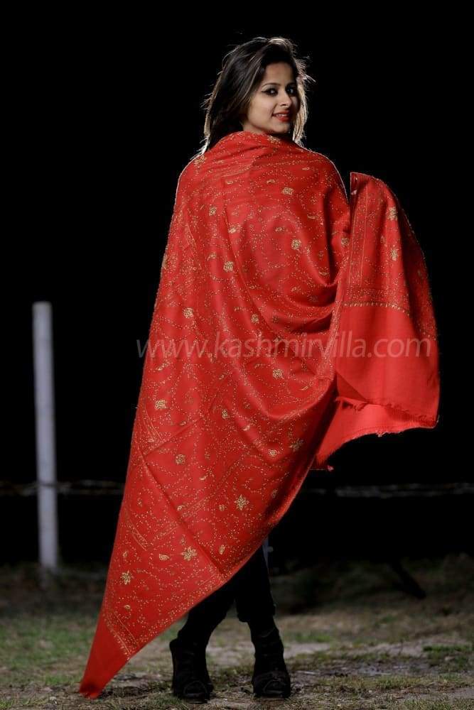 Maroonish Red Colour SemiPashmina Shawl With Delicate Jaal