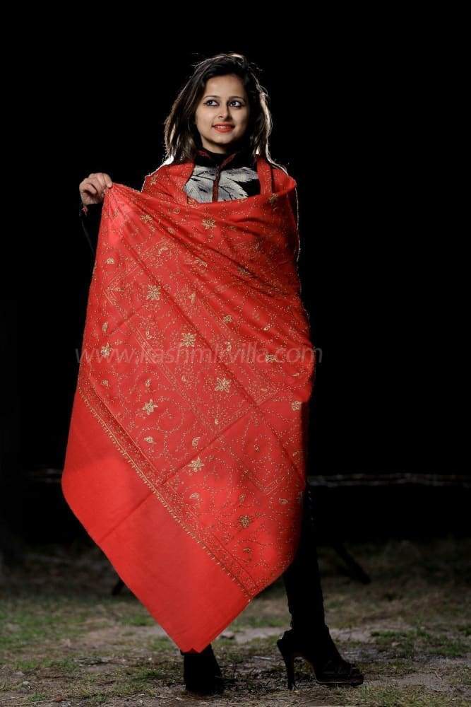 Maroonish Red Colour SemiPashmina Shawl With Delicate Jaal