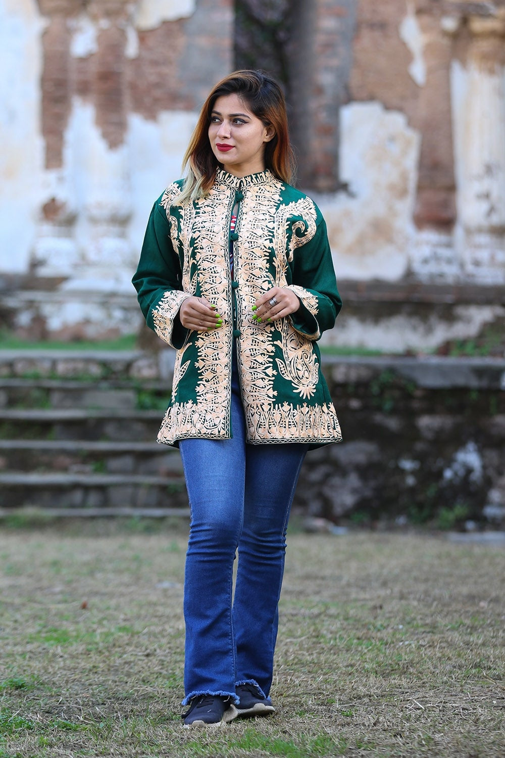 Marvellous Bottle Green Colour Kashmiri Aari Work