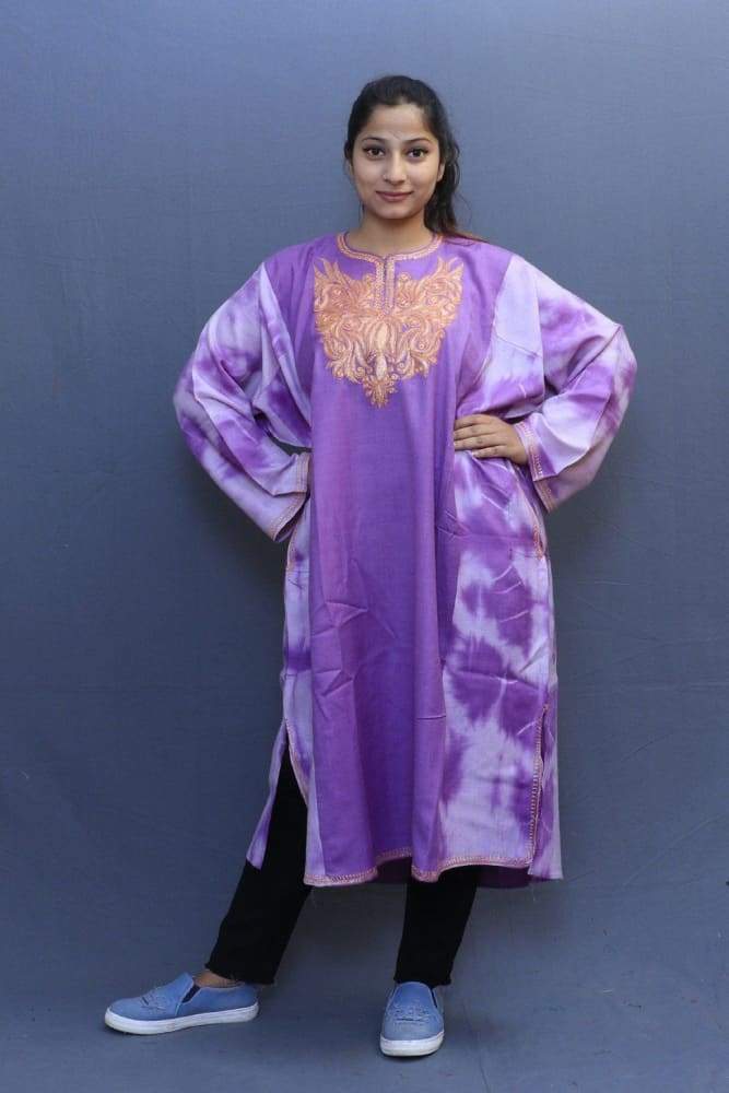 Mauve Colour Tye And Dye Phiran With Tilla Embroidery Looks