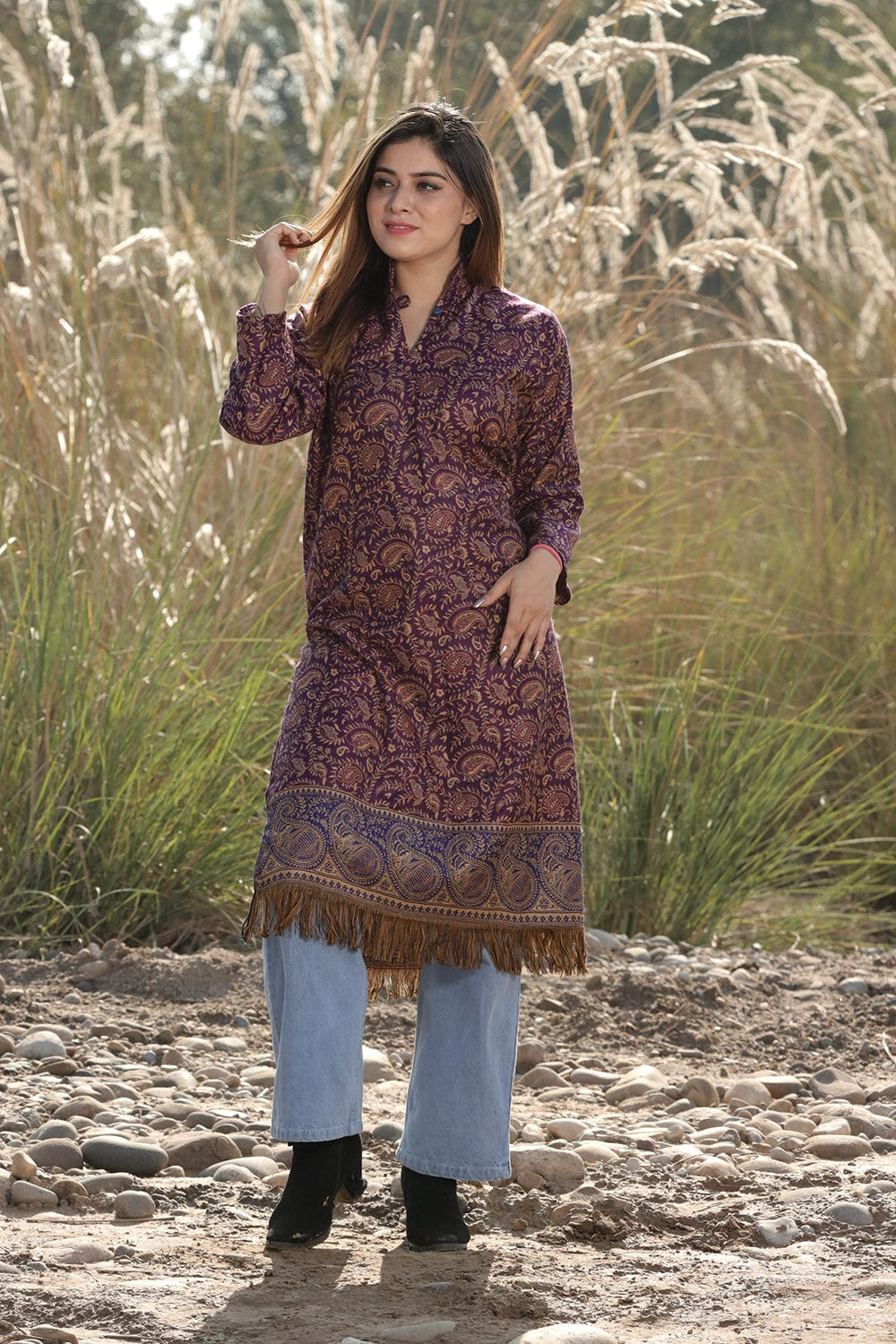 MESMERISING MAUVE COLOUR KASHMIRI WOVEN KURTA WITH NEW