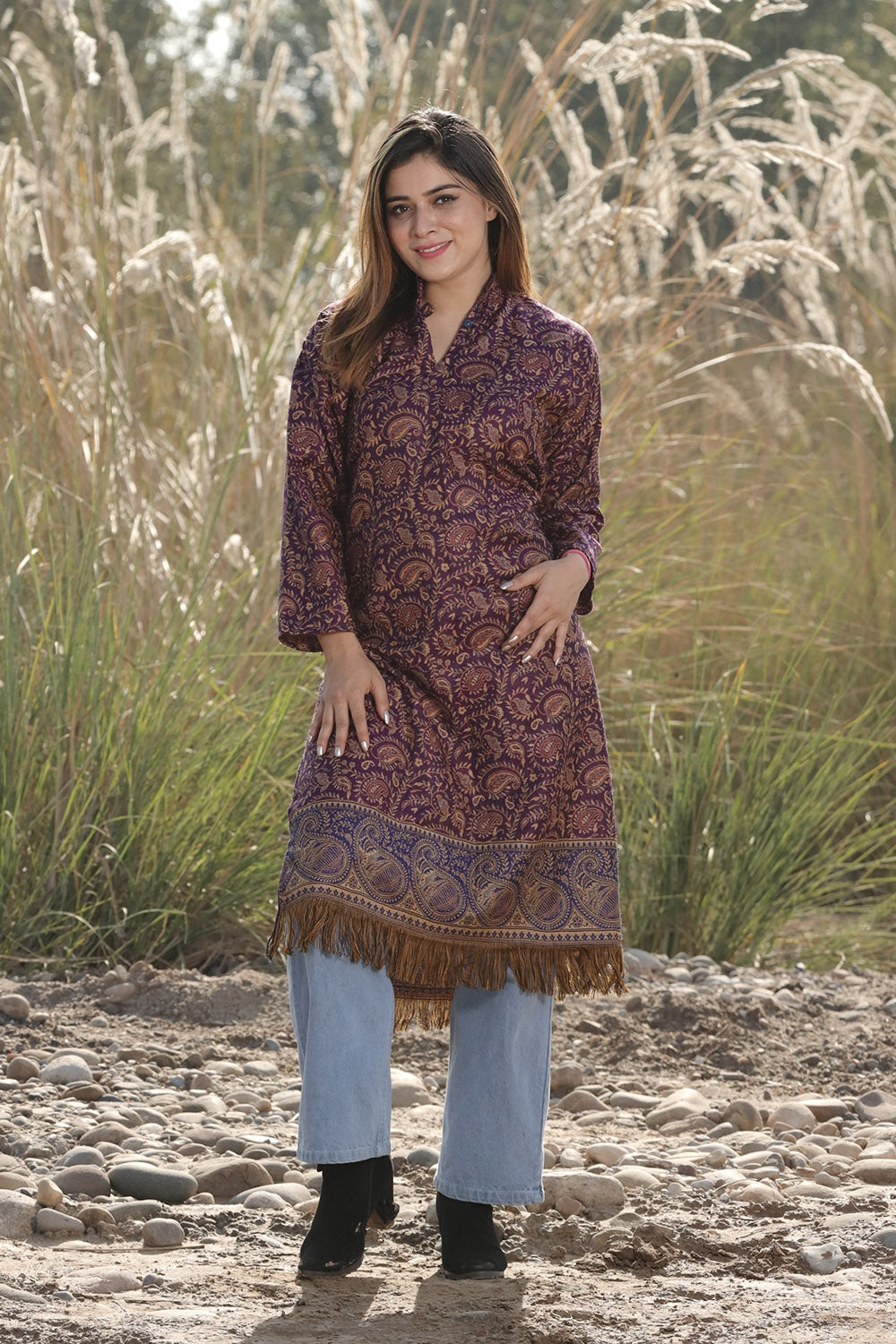 MESMERISING MAUVE COLOUR KASHMIRI WOVEN KURTA WITH NEW