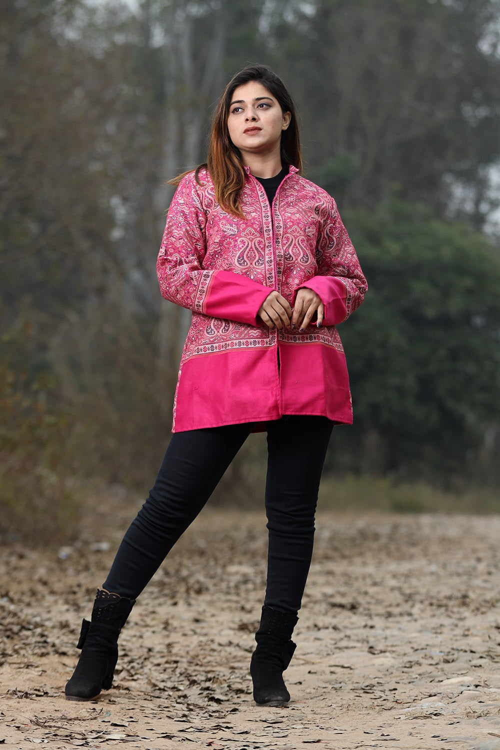 Mesmerising Pink Colour Jamawar Woven Jacket With Beautiful