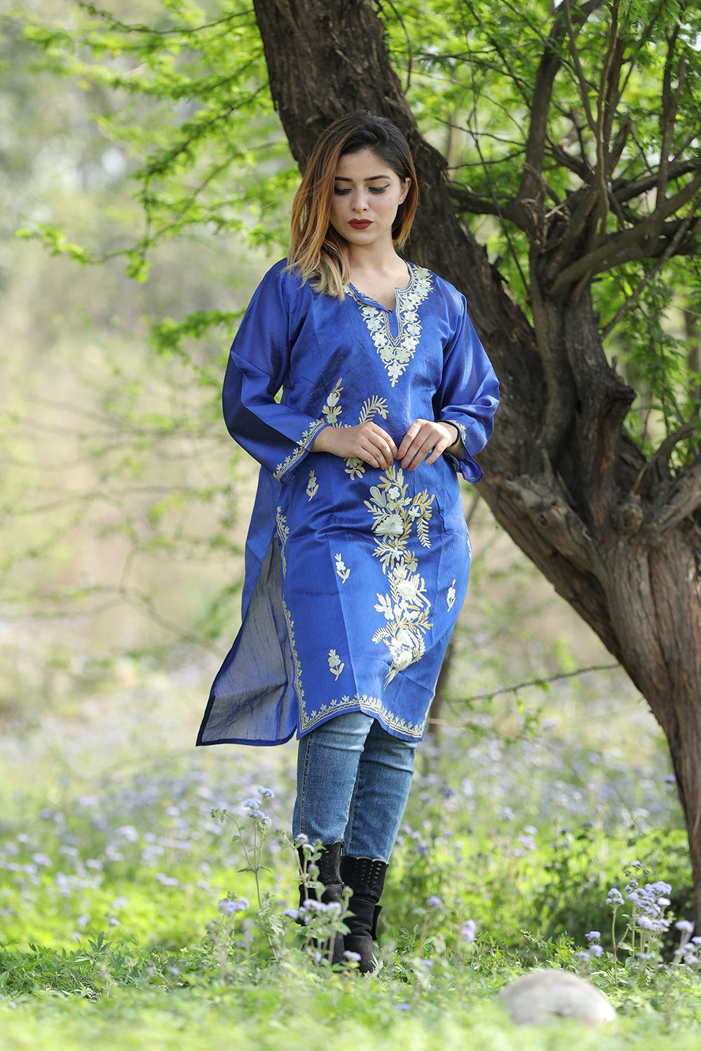 Mesmerizing Royal Blue Colour Rayon Silk Kurti