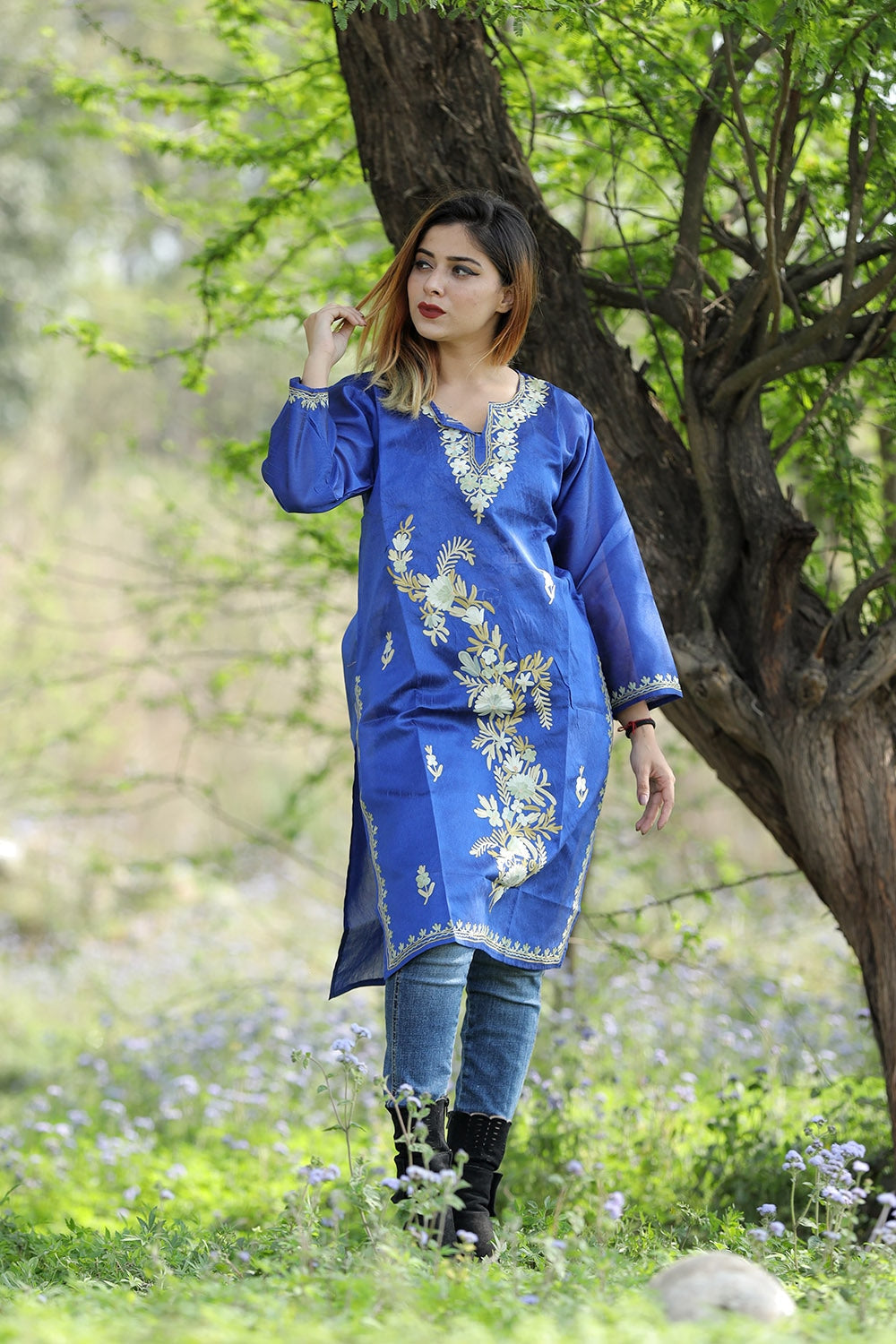 Mesmerizing Royal Blue Colour Rayon Silk Kurti