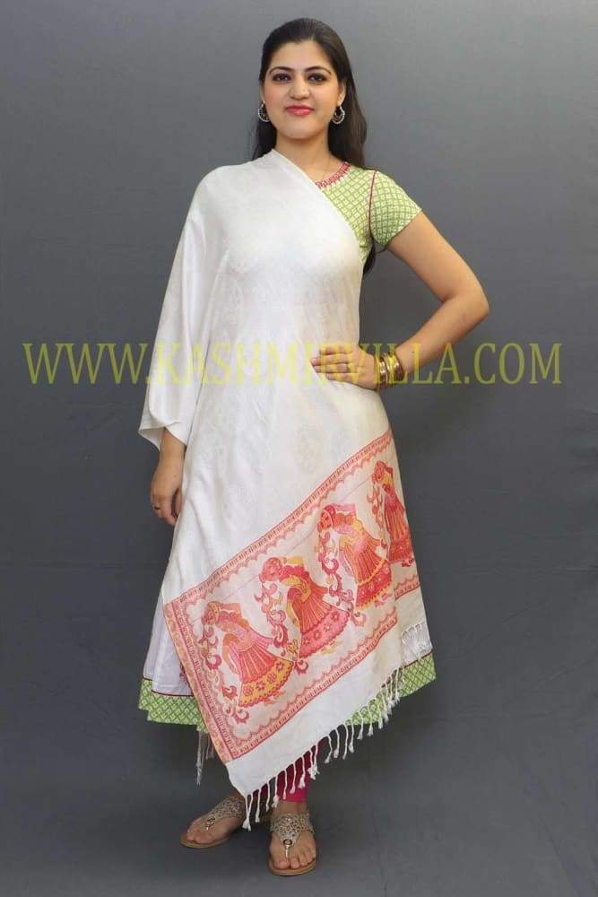 Milky White Color Stole Enriched With Digital Printing