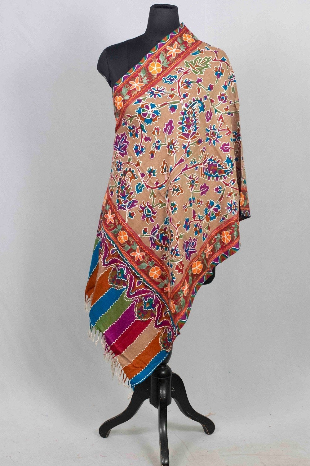 Mousy Beige Color Aari Work Embroidered Stole Enriched