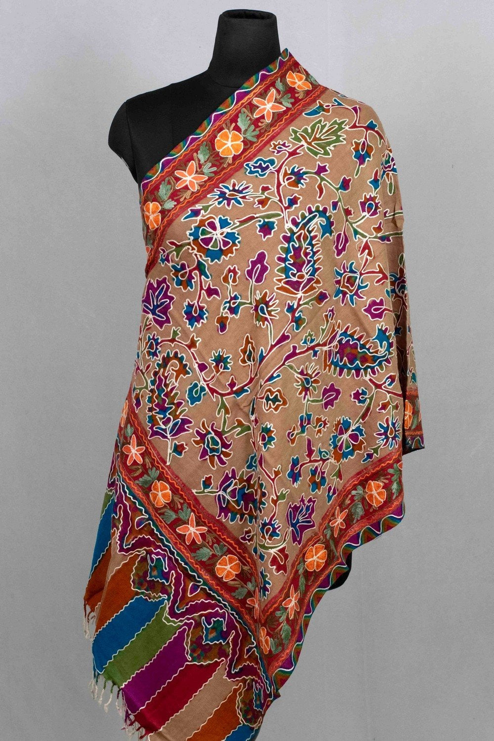 Mousy Beige Color Aari Work Embroidered Stole Enriched