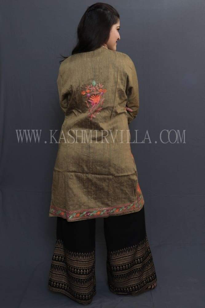 Mud Colour Embroidered Jacket With Beautiful Aari Embroidery