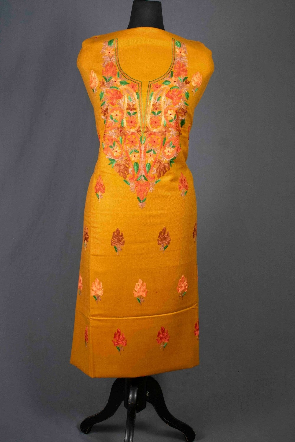 Mustard Color Kashmiri Aari Work Heavy Neck Embroidered