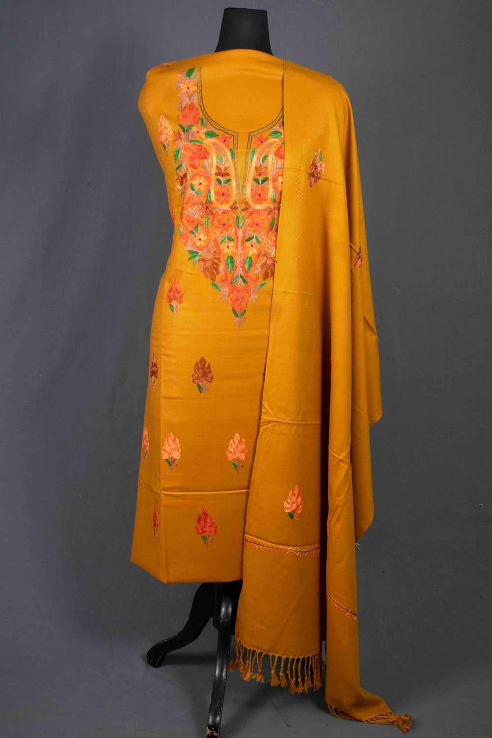 Mustard Color Kashmiri Aari Work Heavy Neck Embroidered