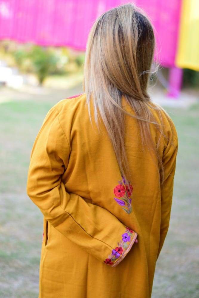 Mustard Colour Aari Work Embroidered Jacket Designer
