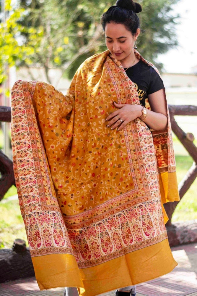 Mustard Colour Beautiful Kani Four Sided Running Border