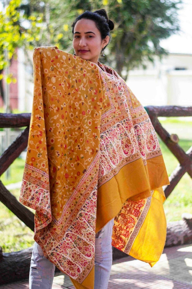 Mustard Colour Beautiful Kani Four Sided Running Border